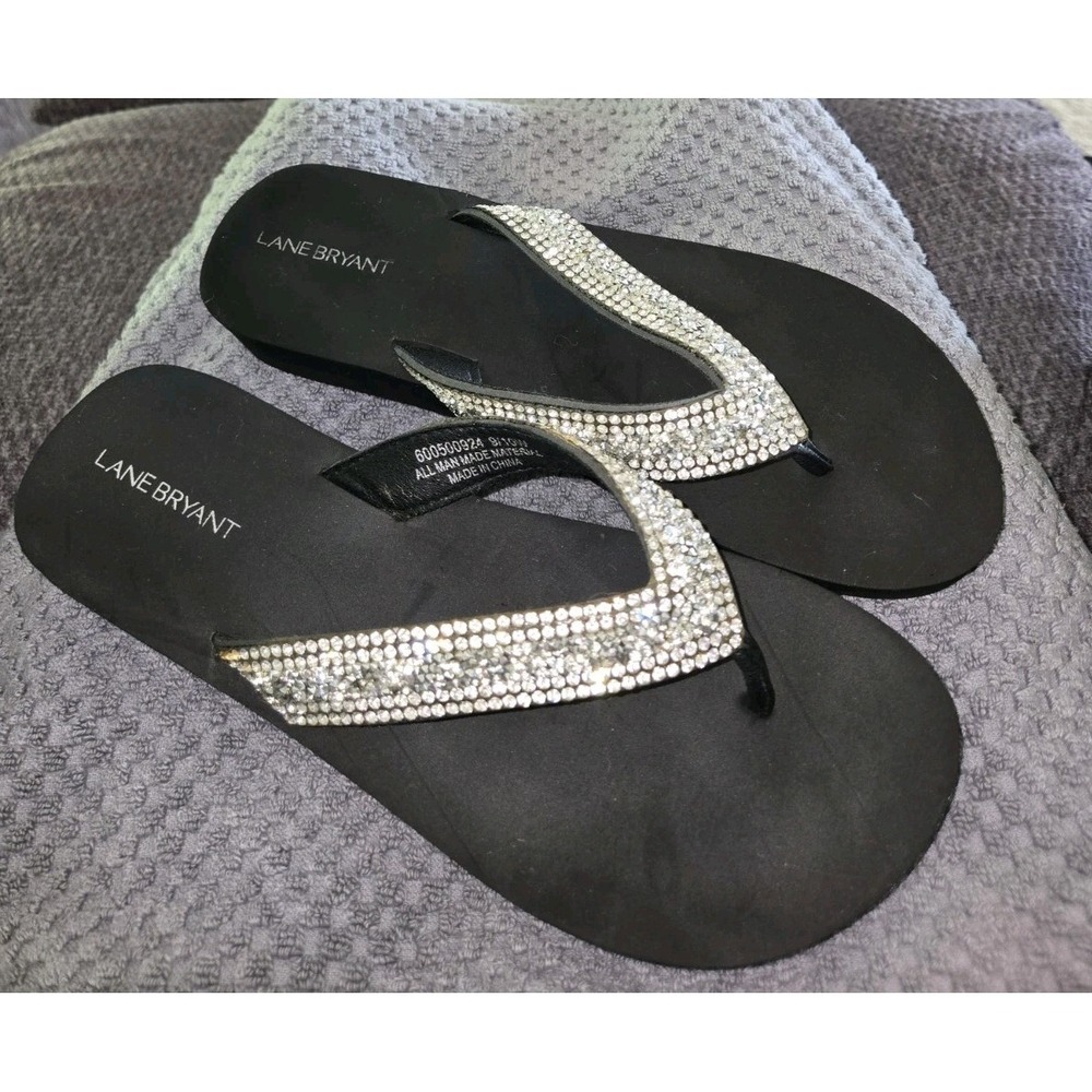 Lane Bryant Jeweled Embellished Wedge Flip Flop Sandal EUC